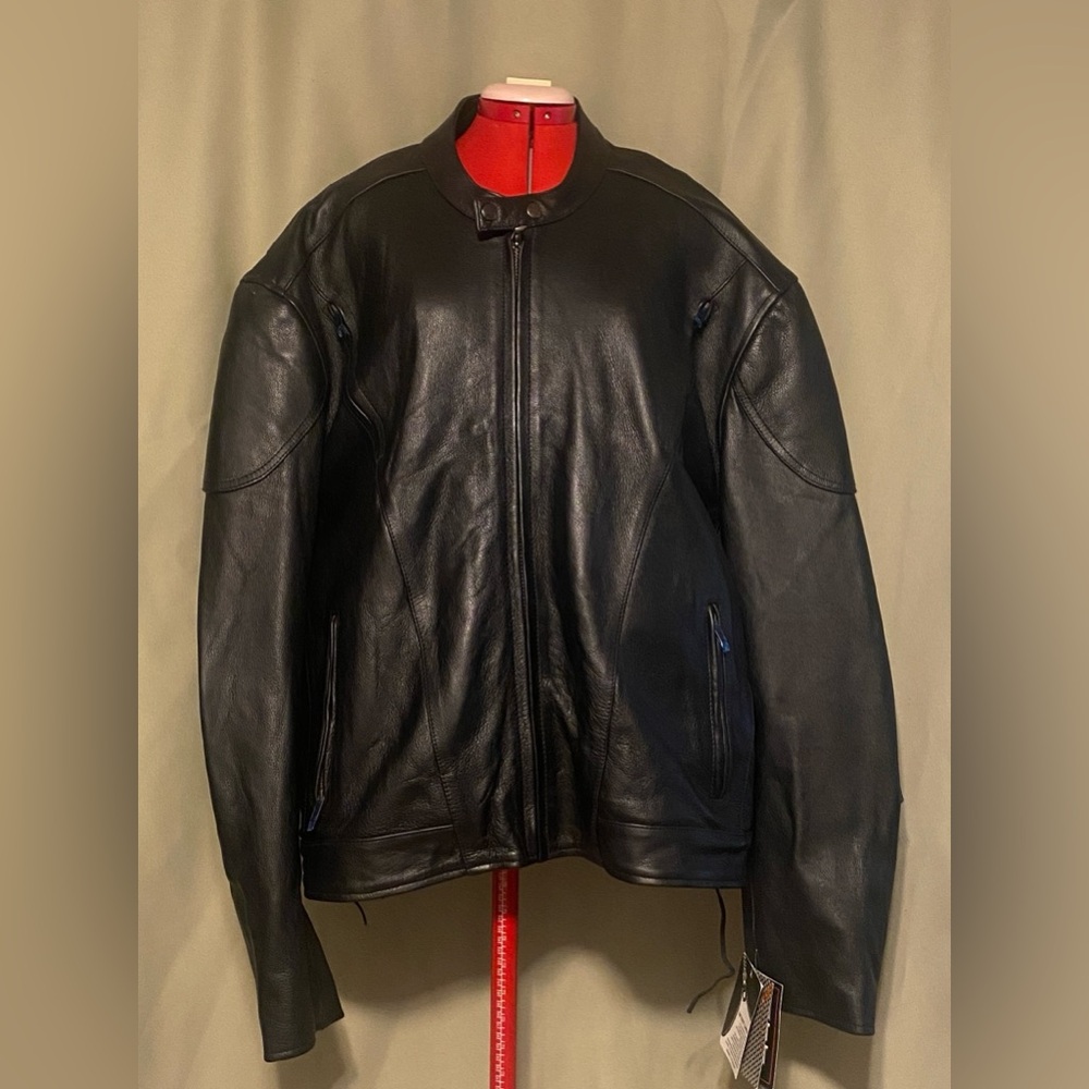 Echtes Leder Mens Black Leather Biker Bomber Jacket with Gun Pockets 5XL NWT